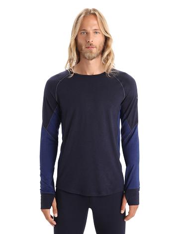 Midnight Navy / Royal Navy Icebreaker BodyfitZone™ Merino 260 Zone Long Sleeve Crewe Thermal Top Men's Base Layers | AU 1381DFMN